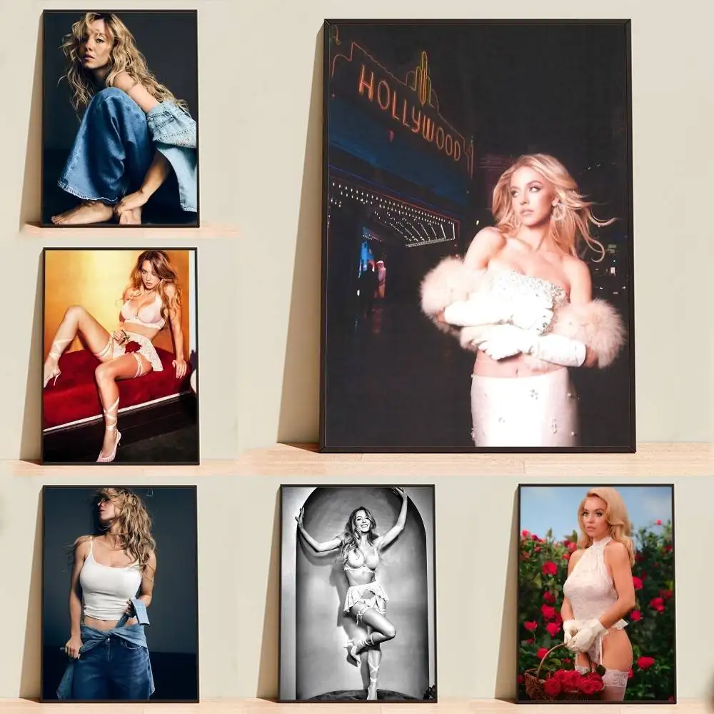 Sexy-Syd S-Sydney Sweeney Poster Self-adhesive Waterproof Paper Sticker Coffee House Bar Room Wall Decor