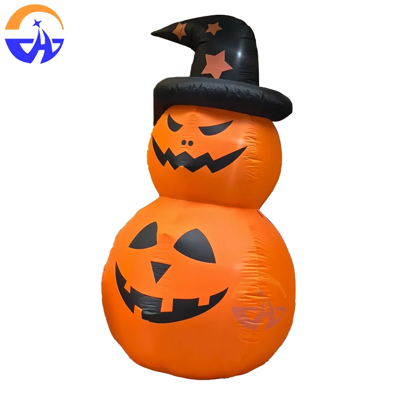 Calabaza inflable de Halloween con sombrero - Accesorio de decoración de escena temática al aire libre