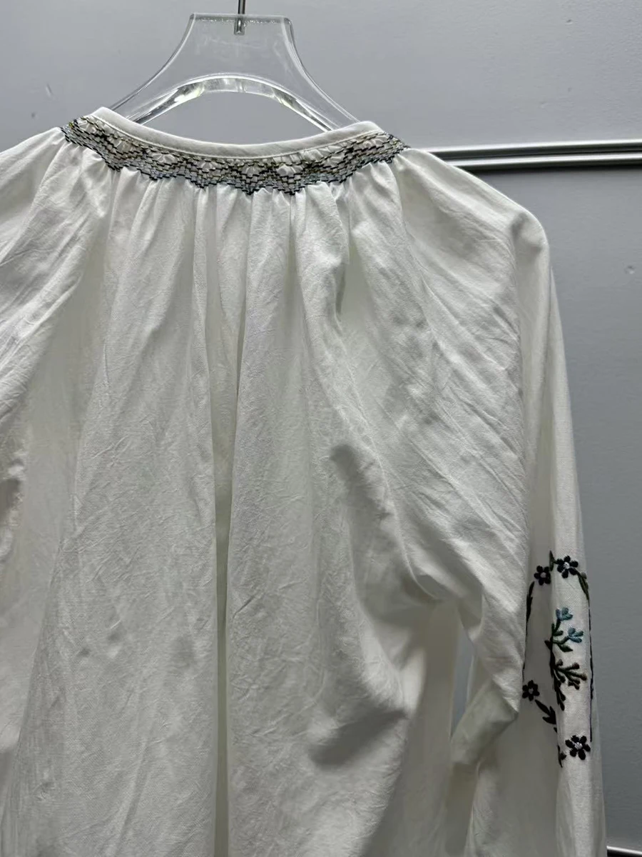 Chemisier brodé de fleurs françaises pour femmes, manches longues bouffantes, chemises Vintage de styliste, hauts élégants à la mode, printemps-automne, 2026