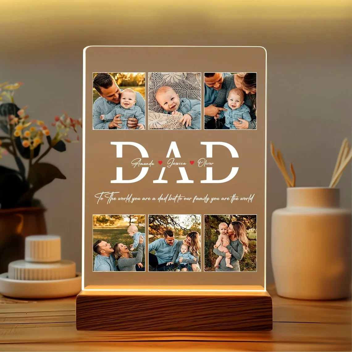 Personalised Acrylic Photo Night Light LED Lamp for Dad Birthday Custom Photo Plaque Anniversary Gift Personalized Photo Light