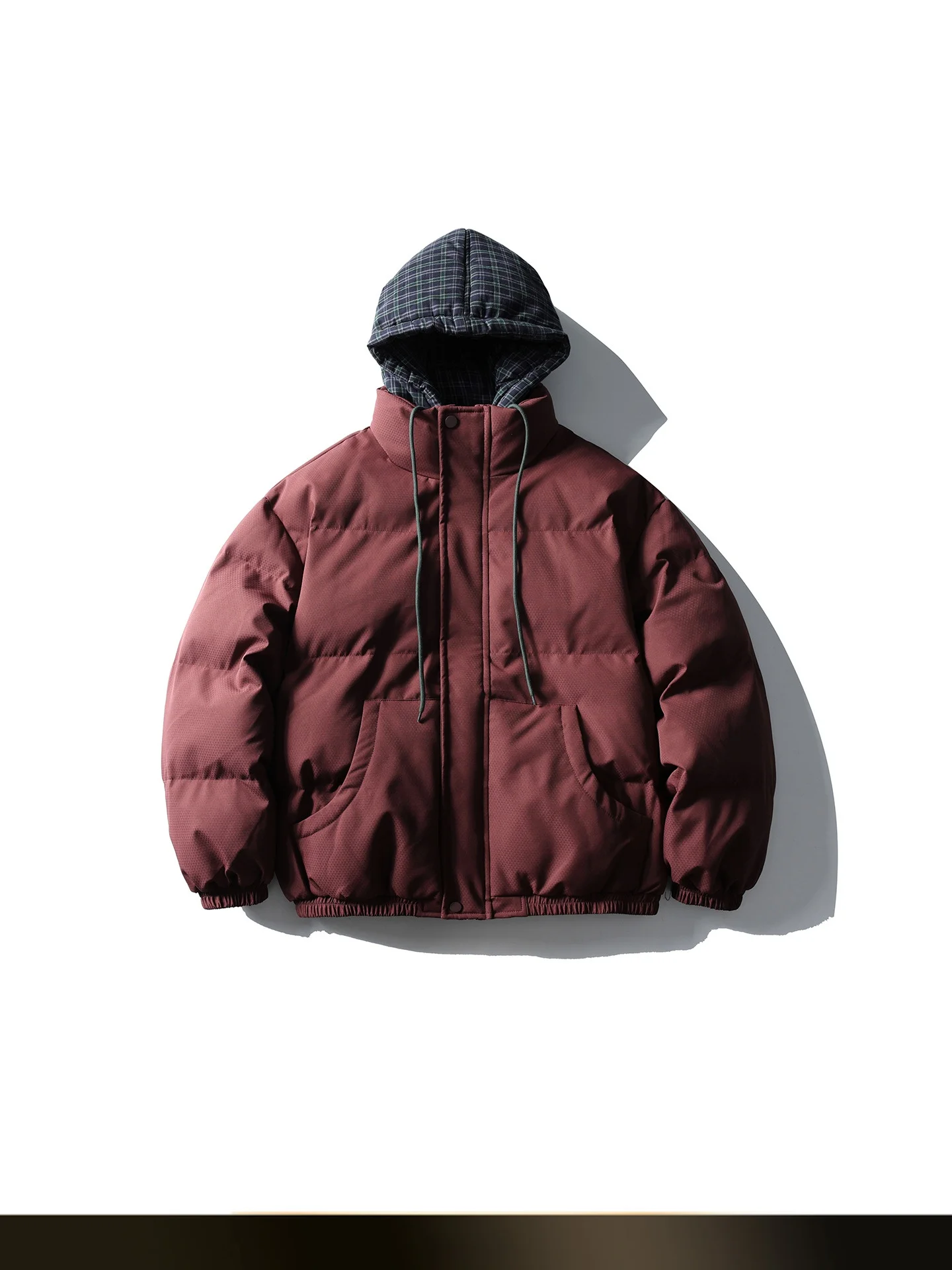 

Nted American Retro Plaid Splicing Hooded Cotton Jacket Winter Outdoor Windproof Warm Water Repellent Cotton Clothing