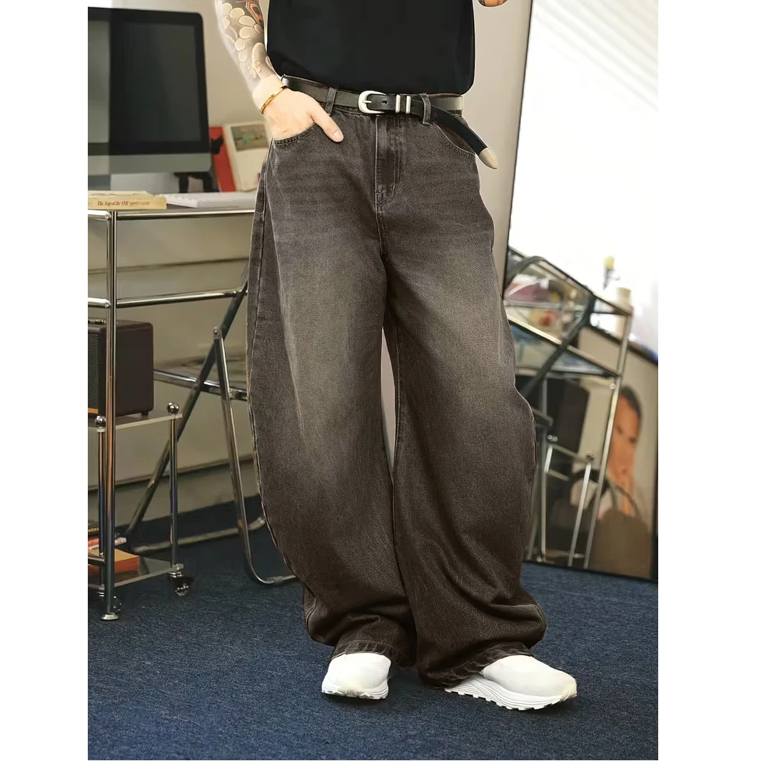 

Man Pants Straight Wide Leg Summer Fashion Jeans for Men Dark Washed Black Denim Comfort Fit Casual Trousers