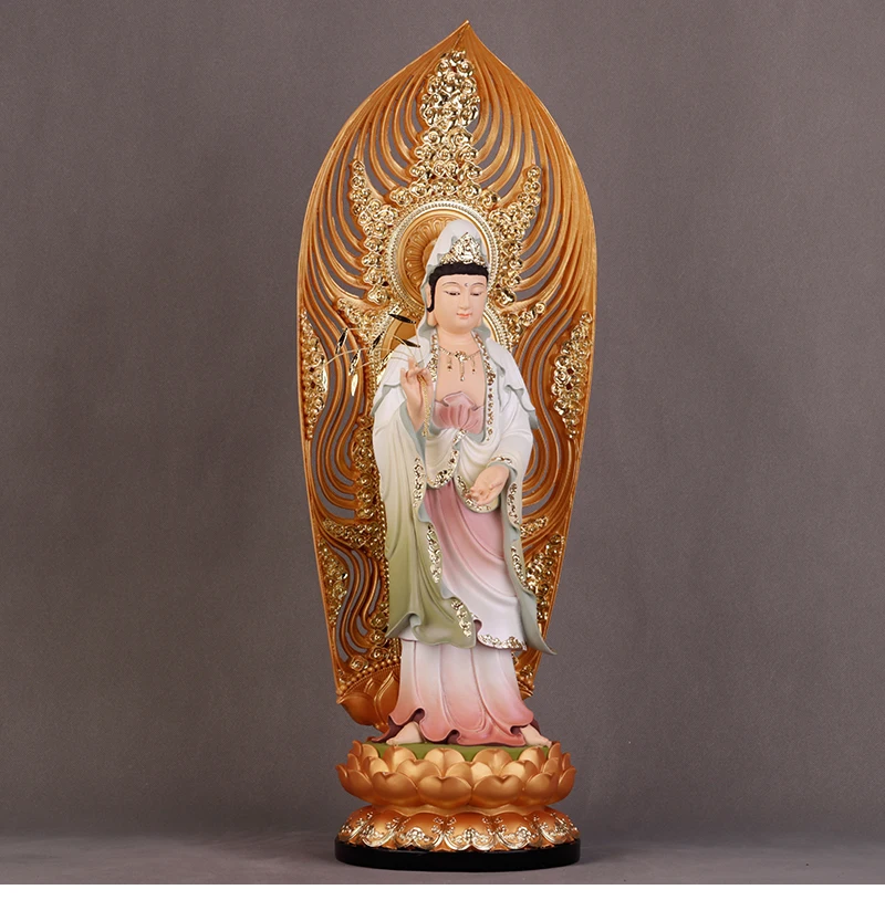50CM large Asia Buddhism home temple Patron saint gilding Color painting Guanyin bodhisattva Buddha bless Safety Health luck