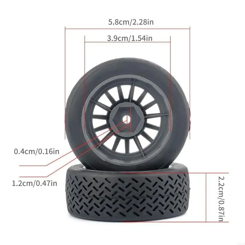 Remote Control Rally Tire & Wheel Set 1/14 Scale, 4 Piece Plastic Rubber for Compatible Hobby A2UB
