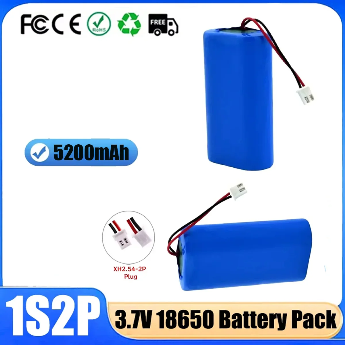 3.7V 18650 4200/5200/6800mAh  Lithium Battery Packs High Current Rechargeable Battery Fishing LED Light (PH2.0/XH2.54) Plug