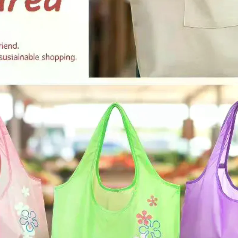Strawberry Shopping Bag Eco-Friendly Foldable Polyester Hand Bag Grocery Bags Shoulder Reusable Shopper Canvas Bags Pocket Totes