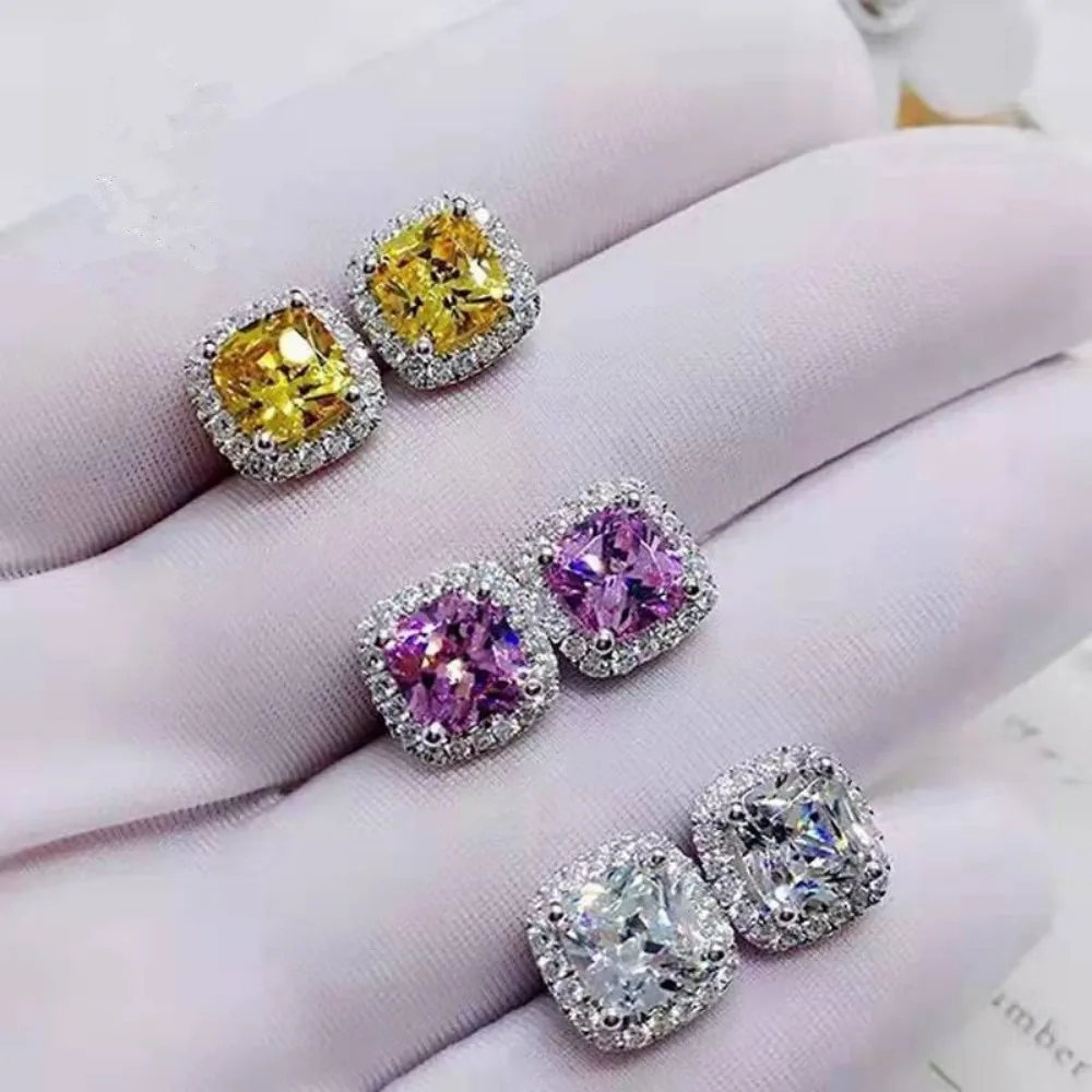 CC Stud Earrings For Women Fashion Jewelry Cubic Zircon 7*7mm Square Stone Bridal Wedding Engagement Brincos Accessories CCE643