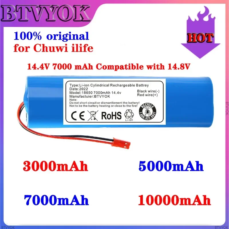 

14.4V 7000mAh Battery for ILIFE V3s Pro, V50, V5s Pro, V8s, X750, for ZACO V3, V40, V5s Pro, V5x Robot Vacuum