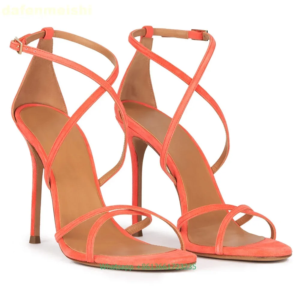 

Cross Strap Women Summer Sandals Solid Color Thin Heel Fashion High Heels Narrow Band Open Toe Casual Simple Sandals