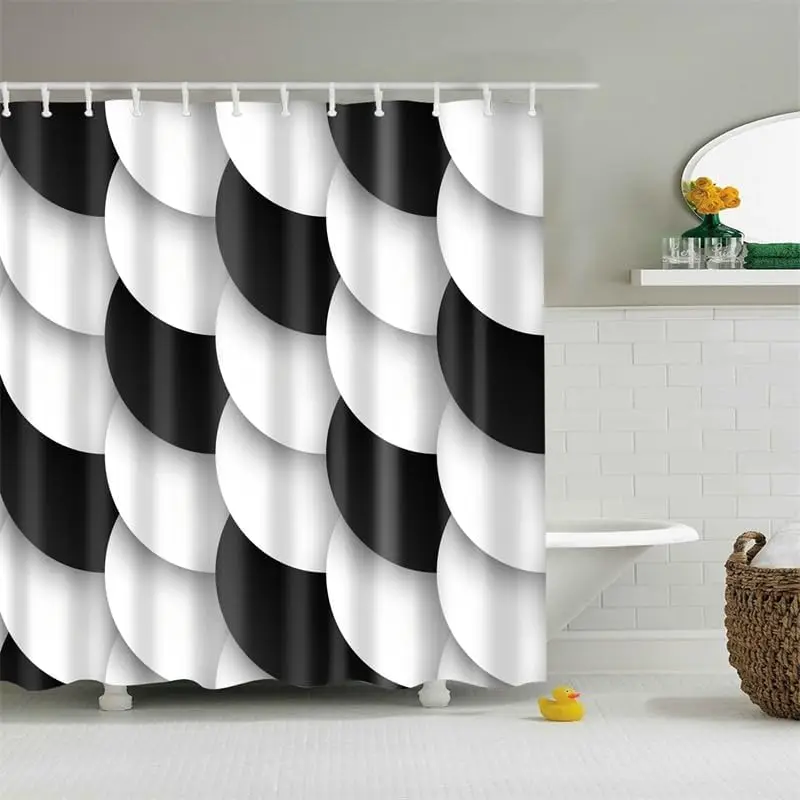 

Cute Black And White Circle Shower Curtain Geometric Design Bathroom Decor Modern Art Waterproof Bath Curtain