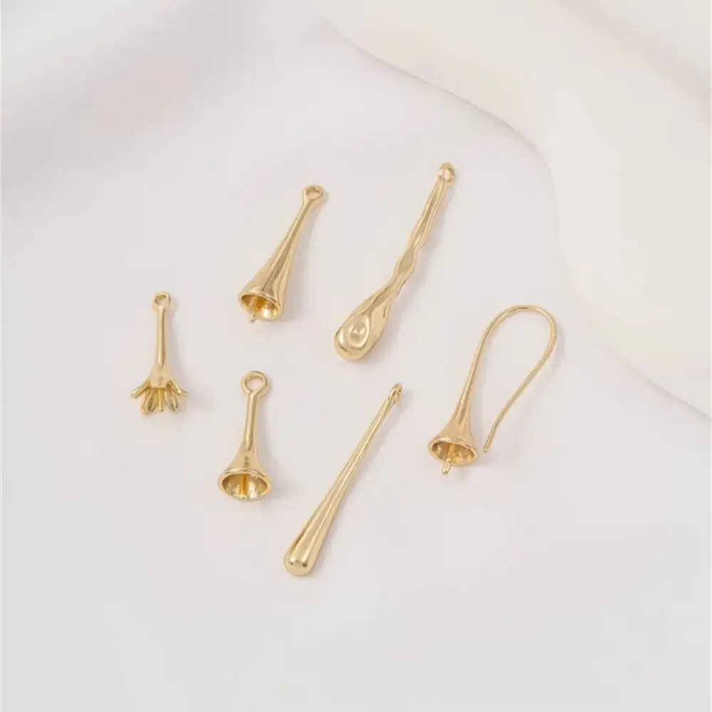 

14K Gold-clad Trumpet-shaped Holder Ear Hook Drop-shaped Pearl-holder Pendant Rock-dissolving Hanging Rod Diy Earring Accessorie