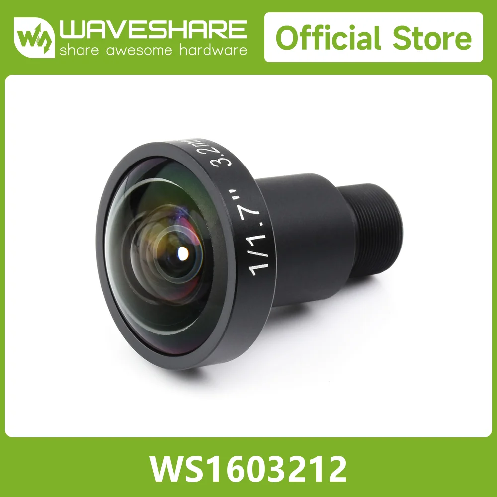 Waveshare M12 High Resolution Lens, 12MP, 160° FOV, 3.2mm Focal length, Compatible With Raspberry Pi High Quality Camera M12