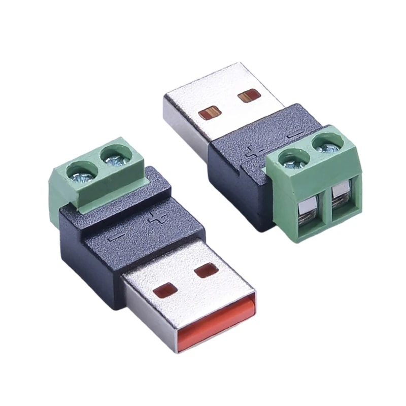 USB Male to 2 Pin Green Screw Terminal Adapter 5V 5A with Positive Negative Mark for 5V5A Power Supply Easy Connection