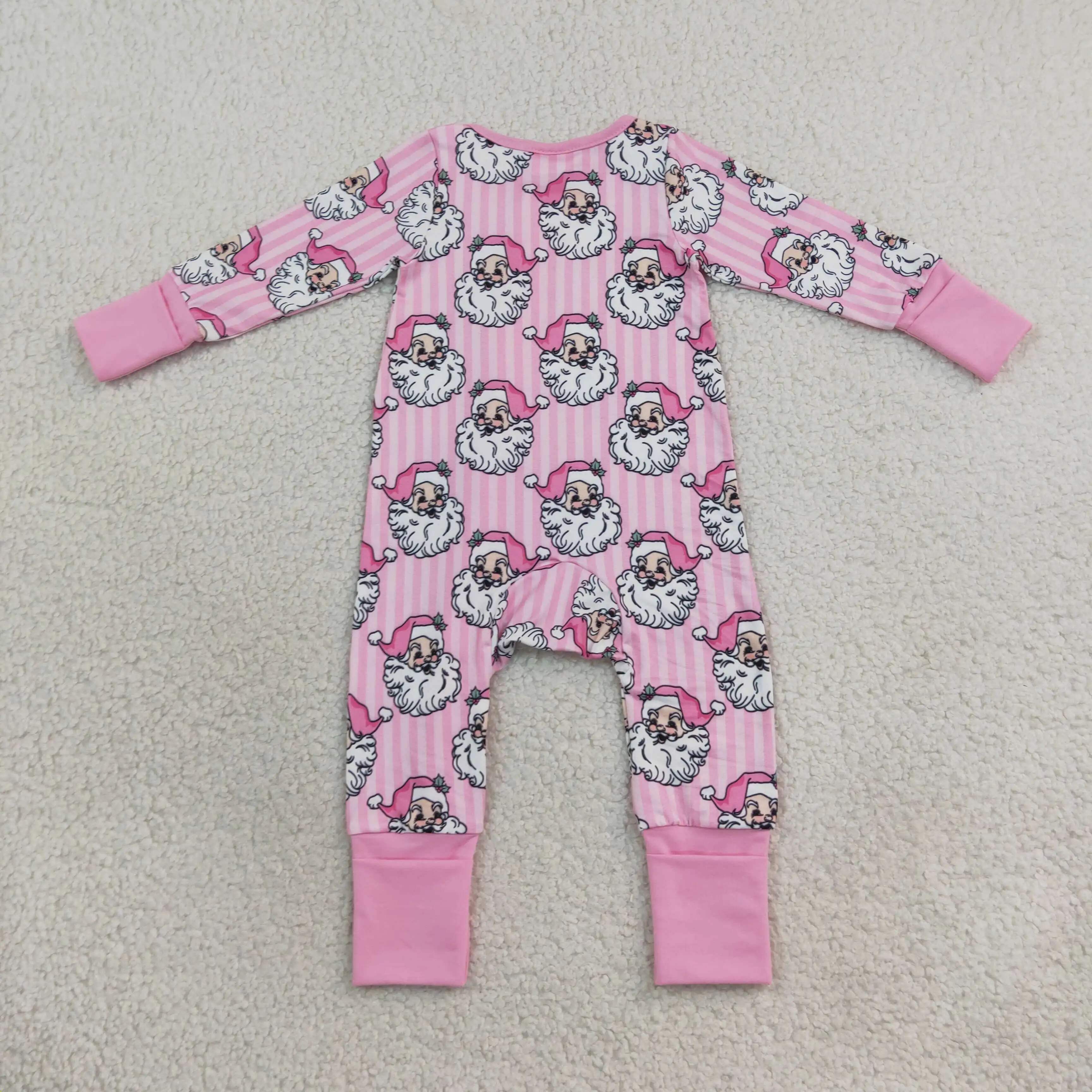 Wholesale Infant Christmas Clothing Kids Children Baby Girl Stripes Jumpsuit Newborn Toddler Girls Footie Zipper Romper