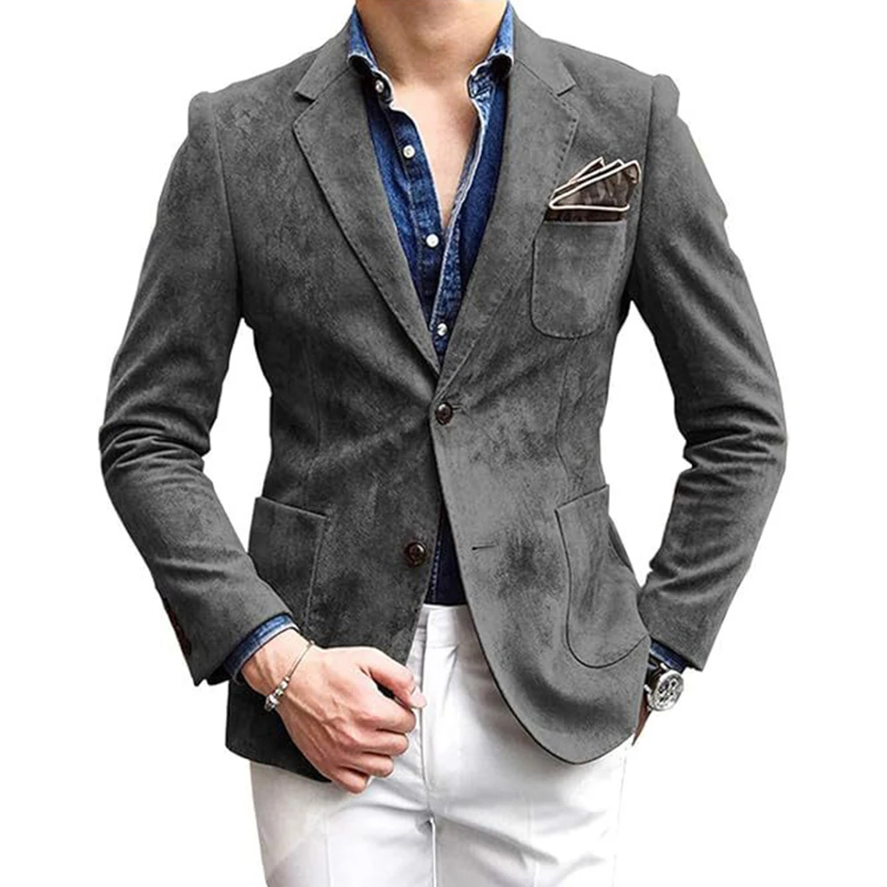 Retro Business Outwear Men Blazer Jacket Long Sleeve Style Regular Clothing Length Polyester Fabric Solid Pattern