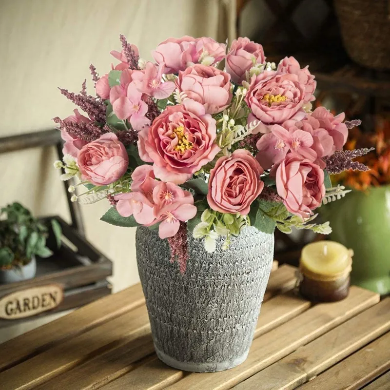 10 Stück Künstliche Blumen aus Seide, Hortensien, Pfingstrosen, Hochzeitskranz, Festival, Heimdekoration, Tischdekoration, Outdoor, Garten, DIY-Geschenk, Requisiten – Detail 18