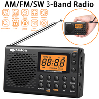 AM/FM/SW 3-Band Radio Portable Multi-functional LED Display Radio High Sensitivity Stereo Radios Receiver w/Retractable Antenna
