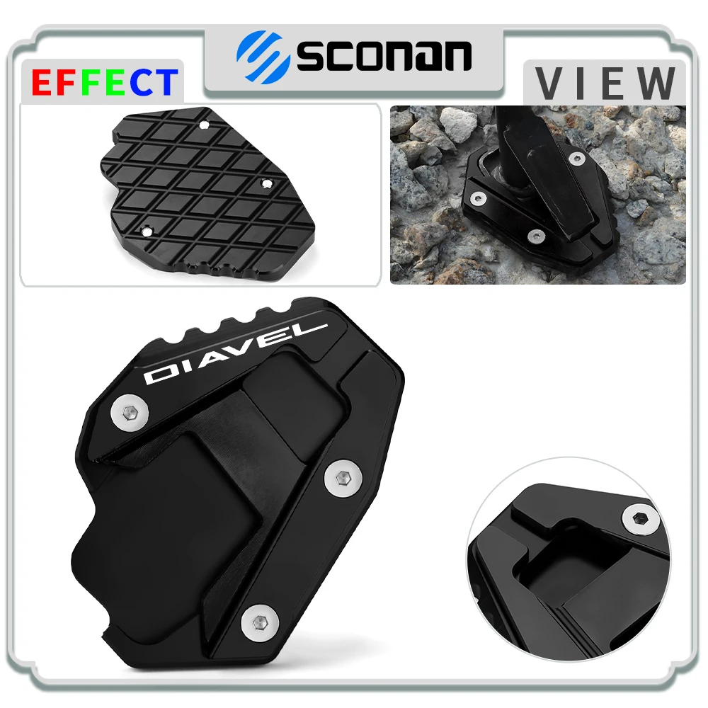 

For DIAVEL Diavel 1260 S Kickstand Side Stand Pad Plate Support protection Enlarge pad CNC Aluminum Motorcycle accessories