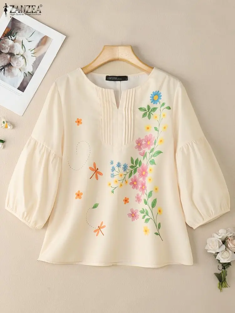 

2025 Autumn Floral Printed Blouse ZANZEA Elegant Work Shirt Women Tops Trend 2025 Casual O Neck Long Sleeve Blouses Oversize
