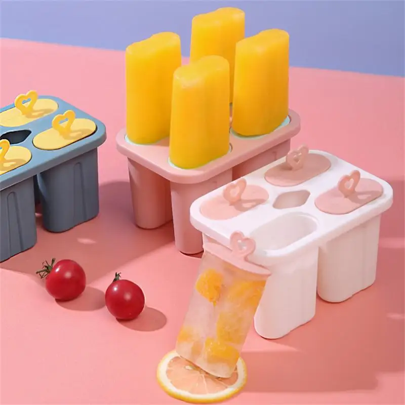 4 Grids Ice Cream Mold 4 Grids Popsicle Molds With Lids Homemade Ice Box Home Making Popsicles