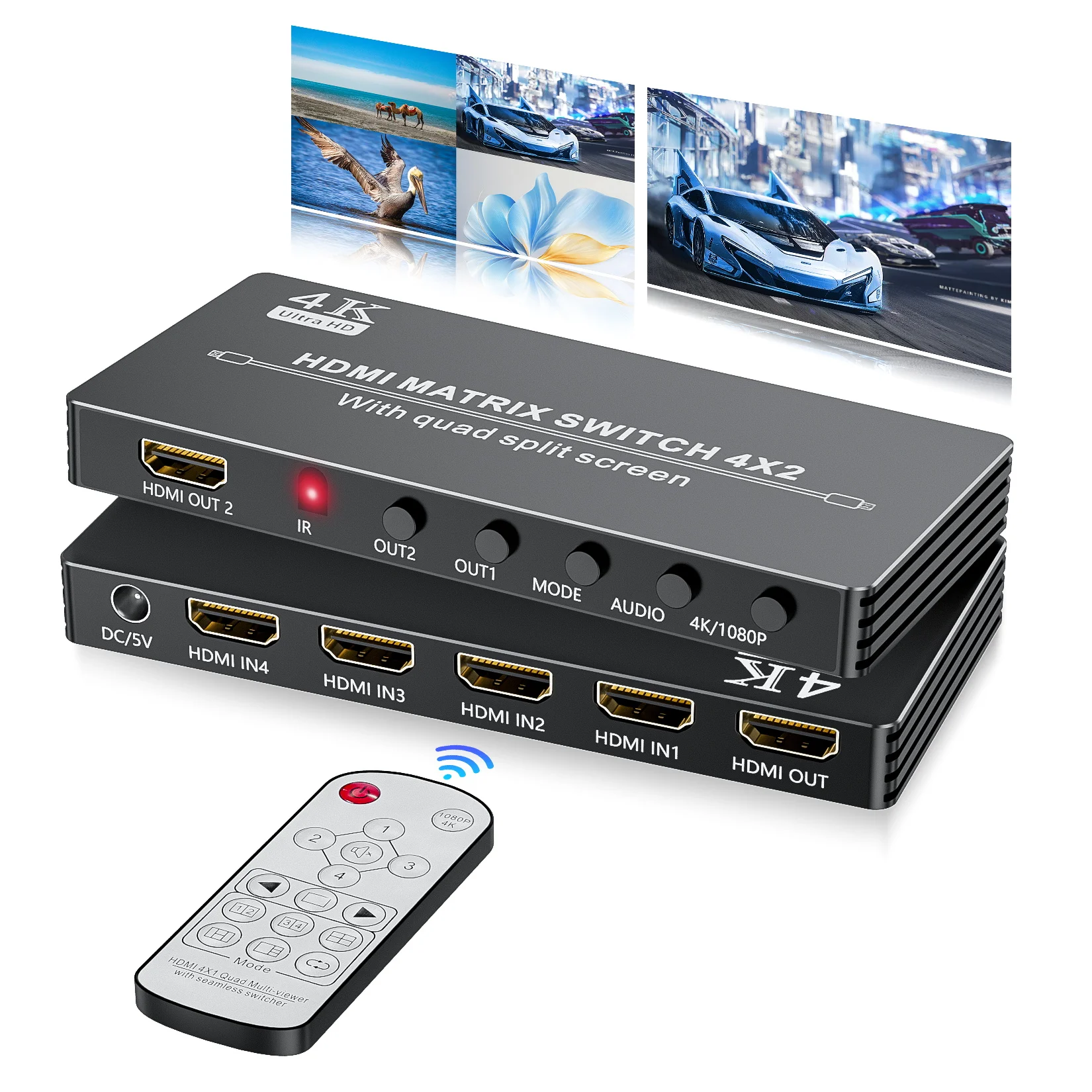 HDMI Multiviewer 4K HDMI Quad Multi-Viewer4x1 4x2 HDMI seamless switcher Multiview for PS5 PS4 pro Xbox HDMI matrix multiviewer