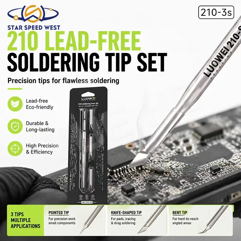 LUOWEI 210 Series Soldering Tip Set 3Pcs Multi Layer Plating Fast Heating Stable Temp Ideal for Precision Electronics Soldering