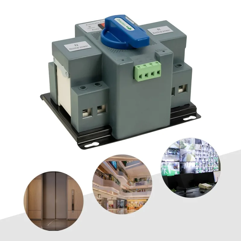 220V mini dual power conversion switch, 2P 63A automatic conversion switch IP63, used for elevator fire protection system