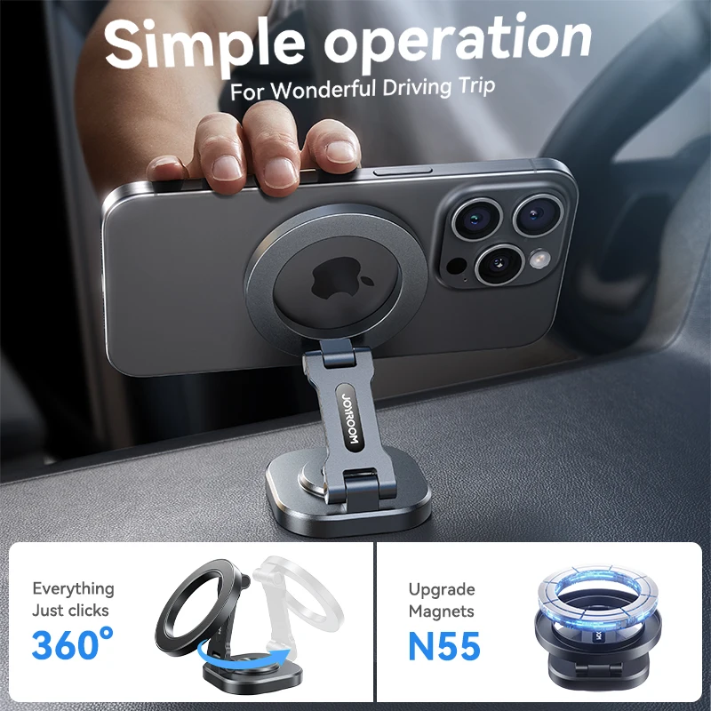 JOYROOM for All-Metal MagSafe Car Mount 360° Rotation Magnetic Car Phone Holder Fit iPhone 15 14 13 12 Pro Max for MagSafe Cases