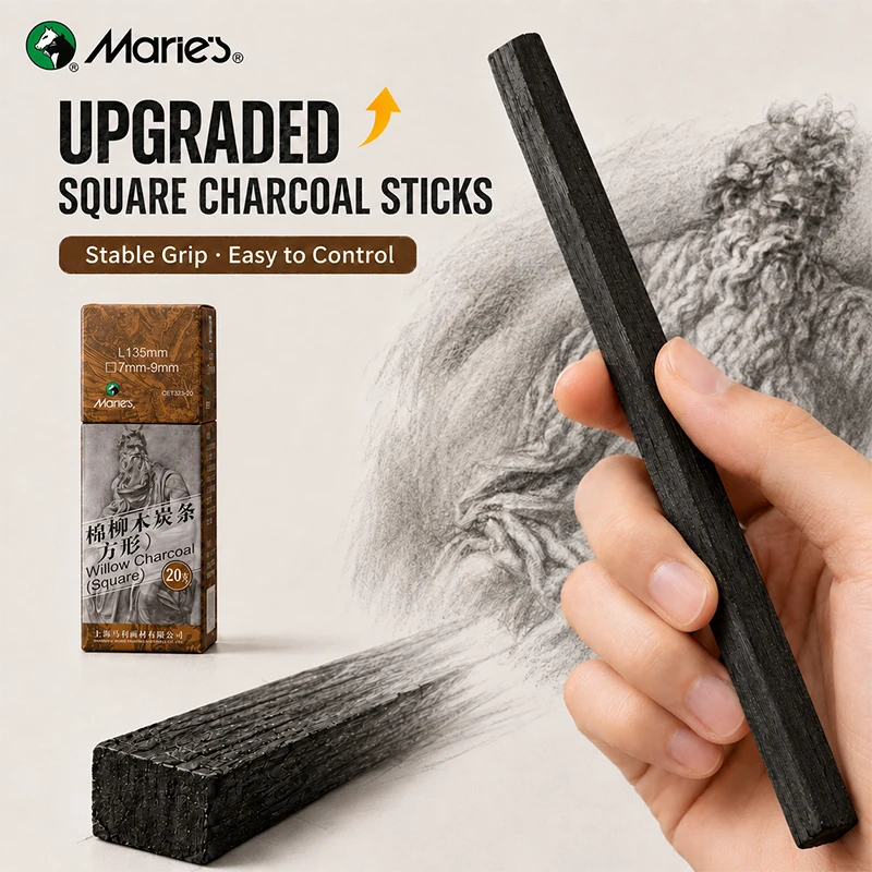 Marie's 40pcs Willow Charcoal Sticks for Artists, Mixed 7-9mm Square Set for Sketching, Drawing, for Hobbyists and Adults