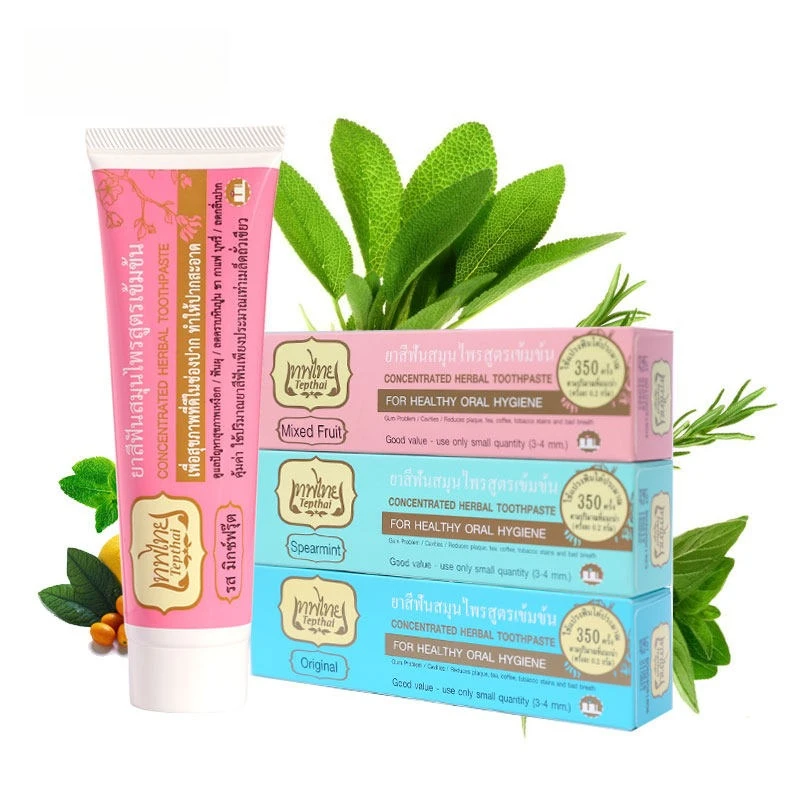 

Tepthai Thai Traditional Concentrated Herbal Toothpaste 70g, Removes Tea, Coffee & Tobacco Stains, Refreshing Formula
