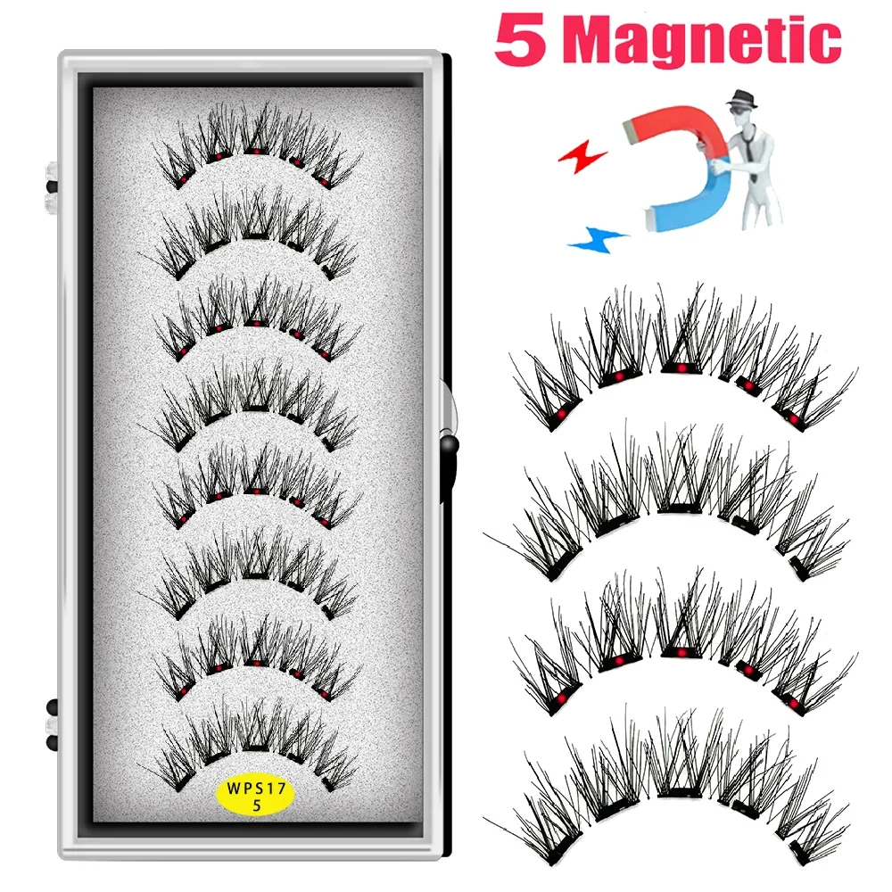 LEKOFO 4 Pairs 5 Magnet Magnetic False Eyelashes Handmade Mink Eye Lashes faux cils magnetique 3D Natural magnetic Lashes WSP