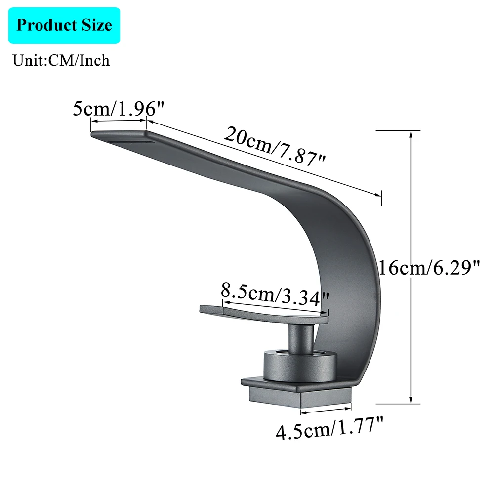 Description Picture 3 of itemBlack Curve Single Handle Bathroom Sink Faucet Hot Cold Mixer Water Tap Waterfall Vanity Vessel Sink Faucet Washbasin Crane