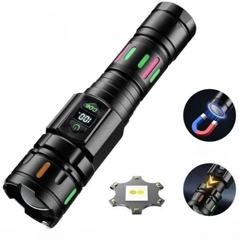 Aluminum Alloy Super Bright Flashlight Long Lasting Rechargeable COB Magnetic Multi Function Torch for Outdoor Maintenance