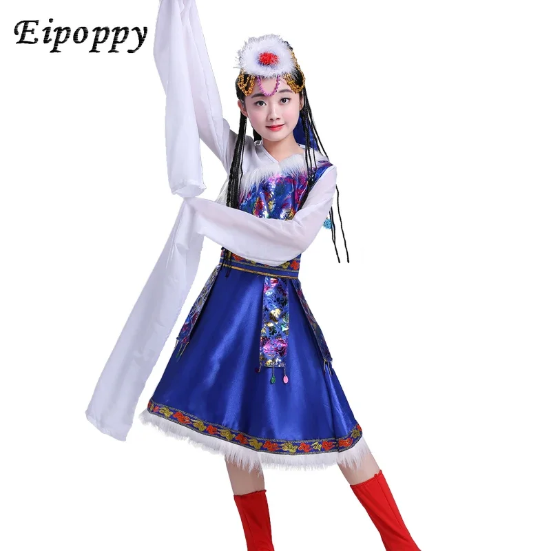 New Tibetan Dance Costumes Costumes Tibetan Sleeveless Apparel Children's Ethnic Girls Clothes