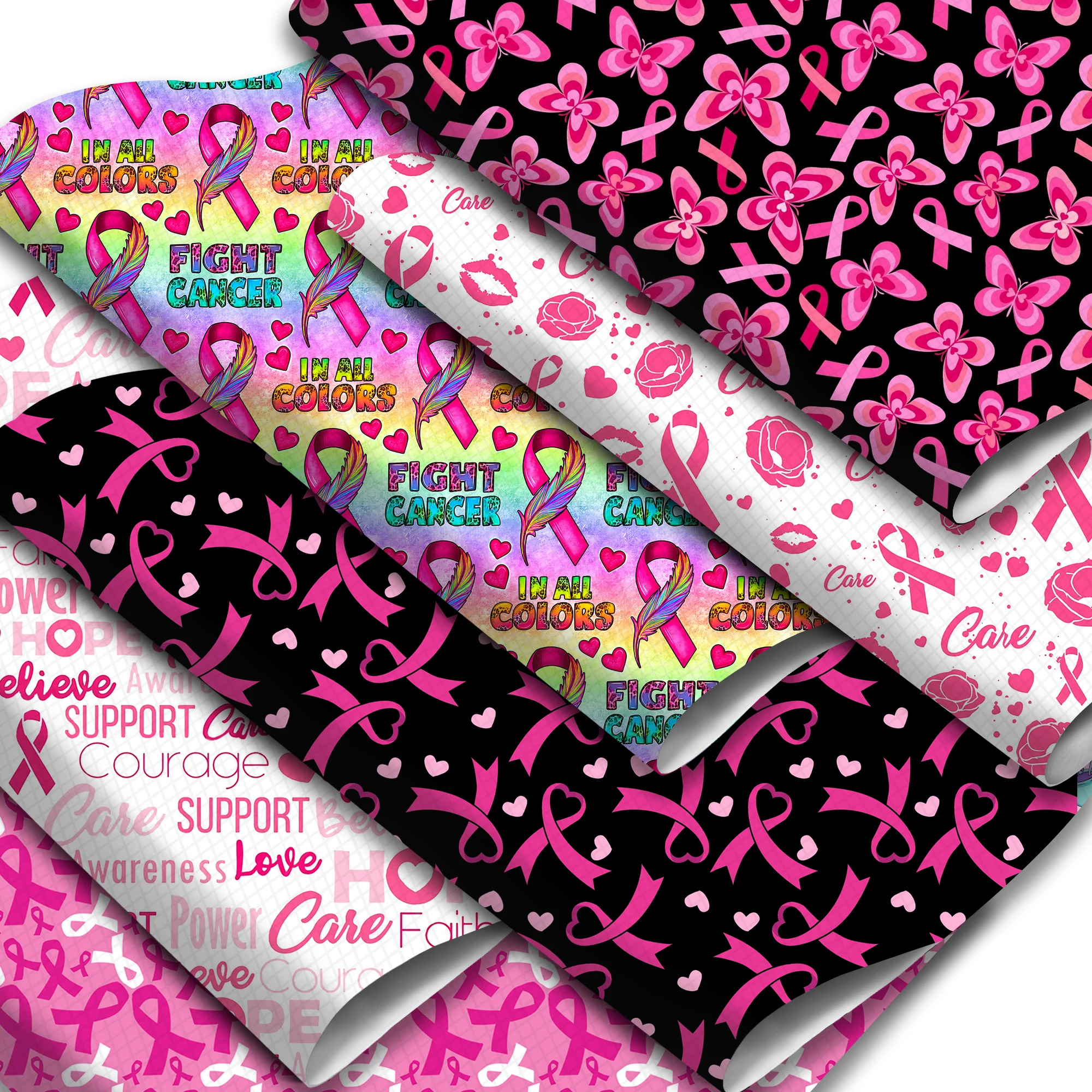 Rollo de tela de cuero sintético con estampado de concientización sobre el cáncer de mama, hojas de piel sintética, cuidado de rosas, pendientes DIY, lazos para el cabello, manualidades