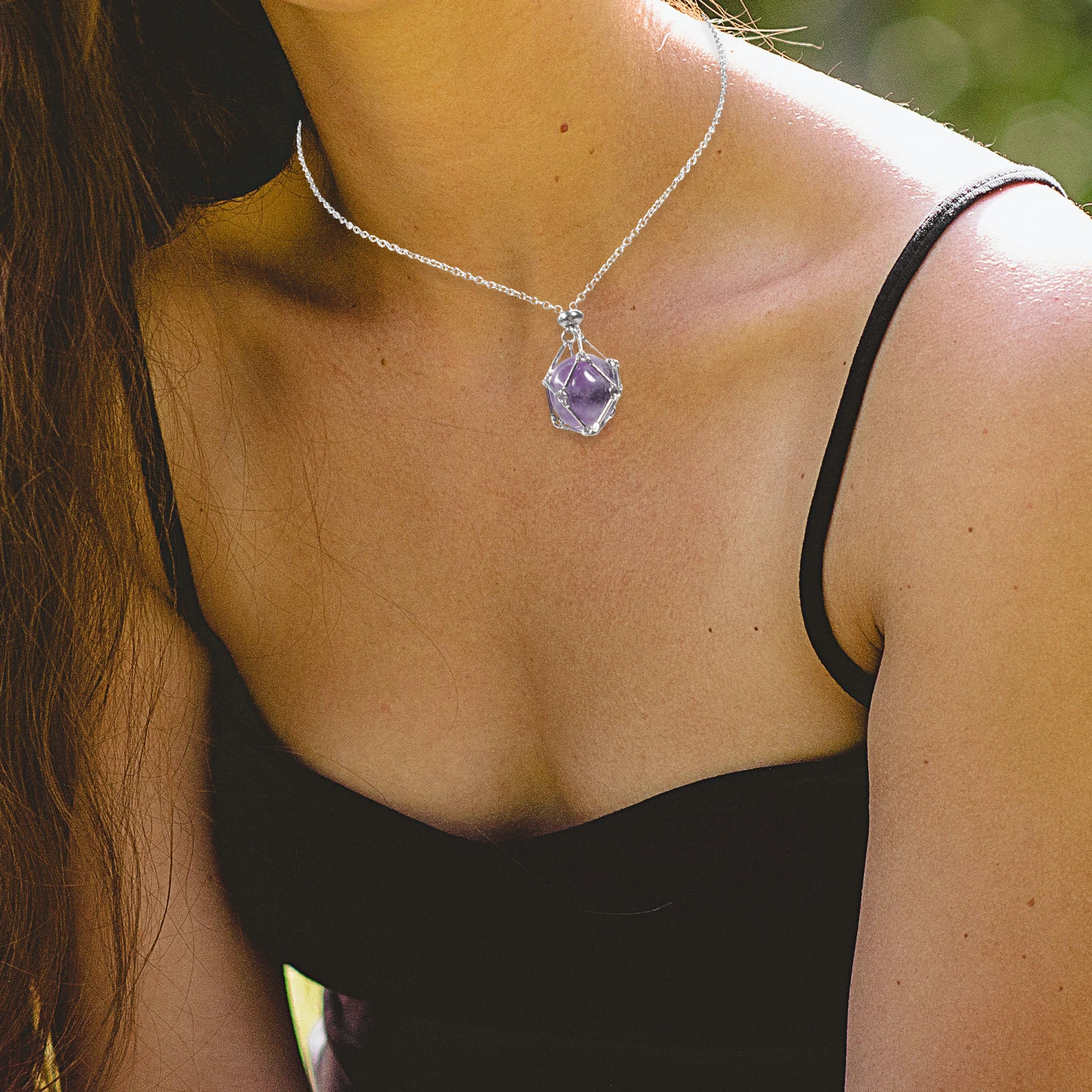 

Crystal Pendant Necklace Charms Natural Necklaces Dainty Jewelry Holder Holding Net Bag Man