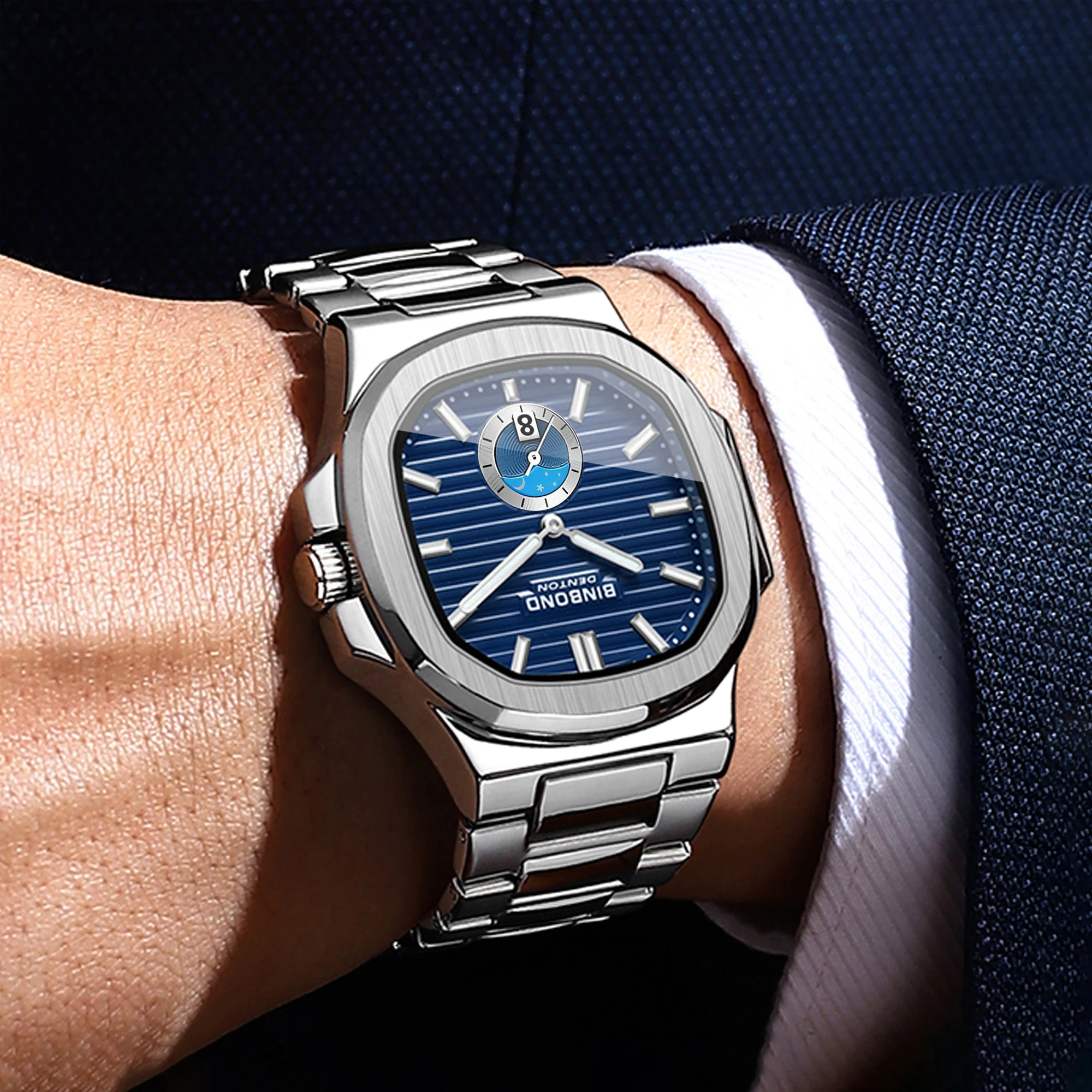 Men's Square Stainless Steel Quartz Watch