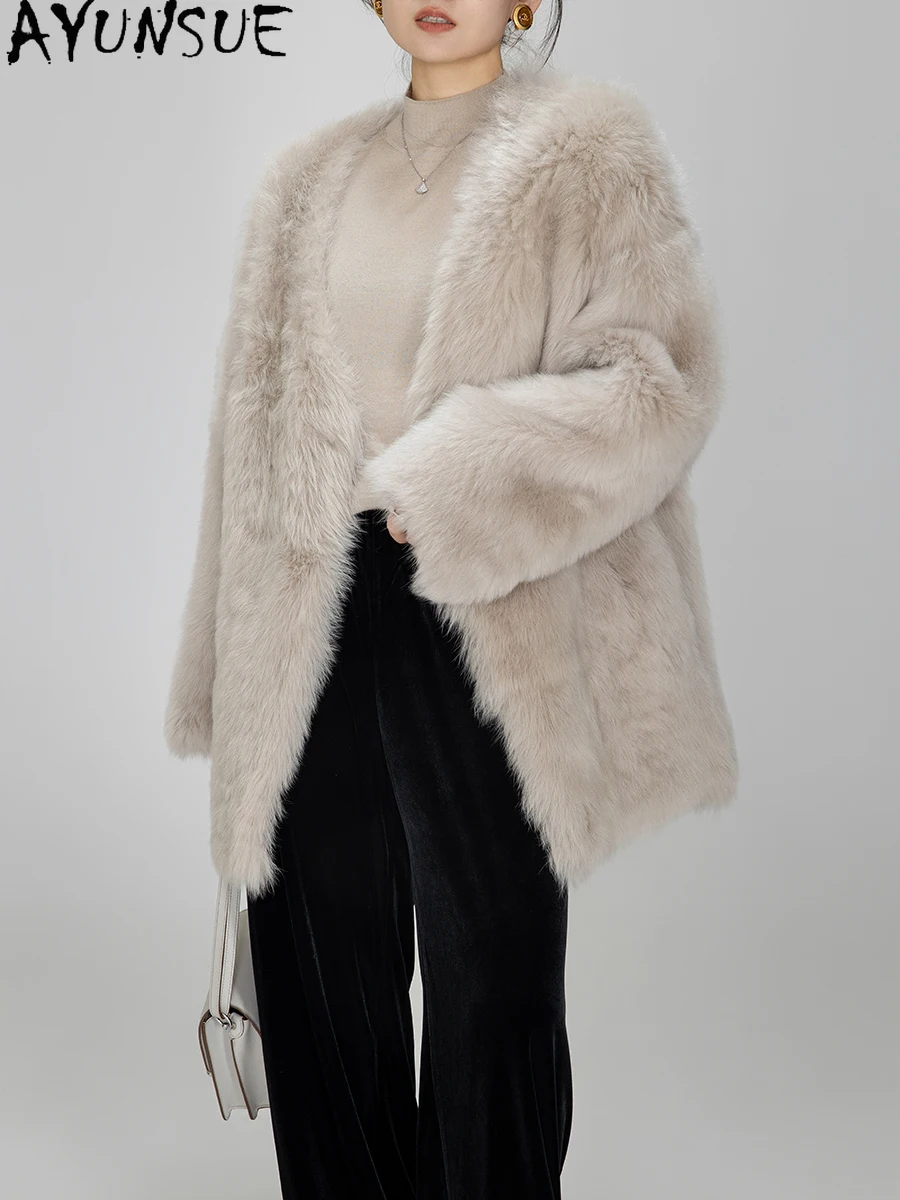 معطف فرو من جلد الغنم الطبيعي من AYUNSUE للنساء سترة من الجلد الحقيقي سترات شتوية متوسطة الطول 2025 ملابس فاخرة للسيدات شুবা Жenskয়া