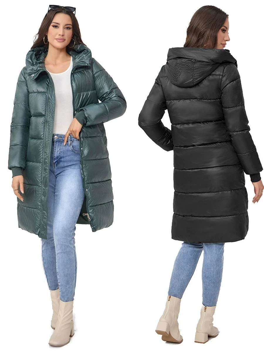 

2025 New Winter Elegant Women Outwear Long Cotton Women's Jackets Hooded Warm Windproof Female Coats Zipper Stand Collar Parka