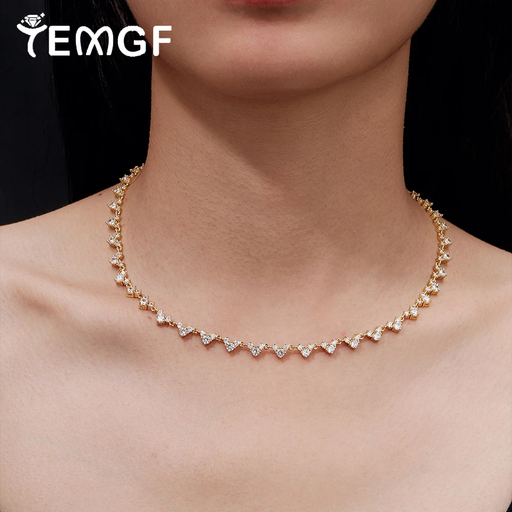 

TEMGF Full 3mm 2mm Zircon/Moissanite Necklace 925 Zircon/Moissanite Chokers Chain for Women Sparkling Neck Fine Jewelry Gifts