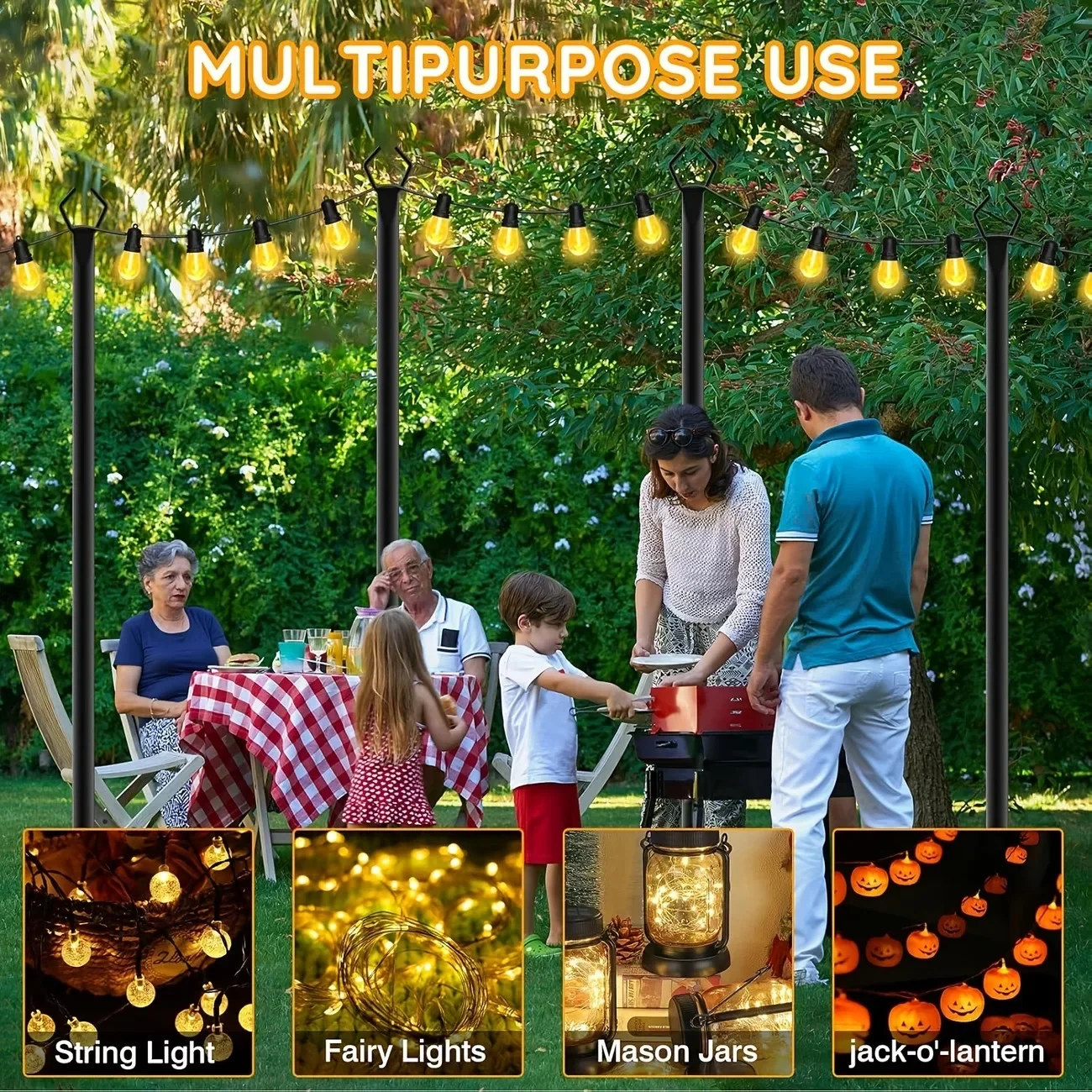 2026-10ft String Light Pole for Deck, Metal String Light Pole for Outdoor Hanging,for Outdoor Decorating Garden,Backyard,Patio