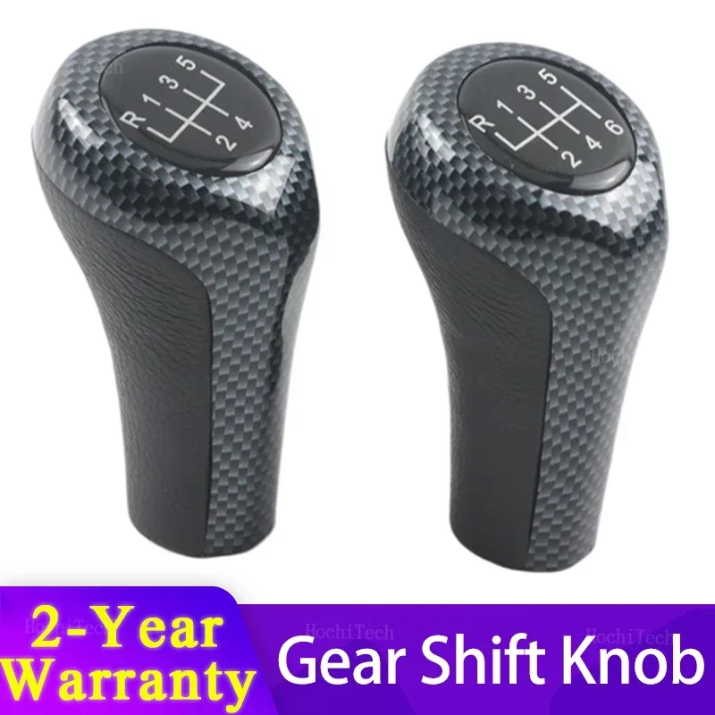 Car 5 6 Speed Leather Gear Silver Shift Knob Carbon Look for BMW 1 3 5 6er E46 E53 E60 E61 E63 E81 E82 E83 E84 E87 E90 E91 E92