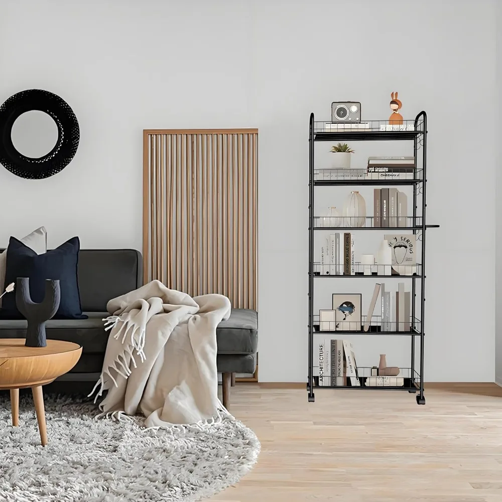 Carrinho de rolamento fino com armazenamento de 6 camadas, estante móvel com rodas para cozinha, banheiro, escritório, lavanderia