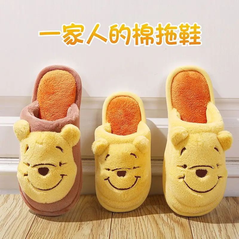 Mignon Winnie l'ourson pantoufles dessin animé Disney hiver coton pantoufles intérieur maison pantoufles antidérapant et chaud fille cadeau