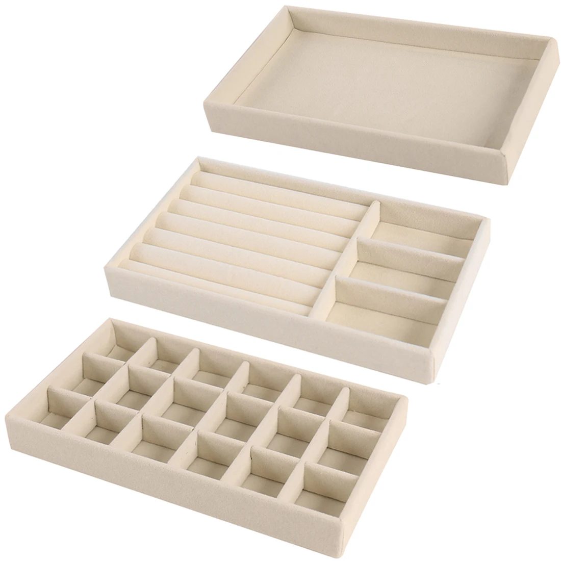 3 pezzi beige organizzatore di gioielli vassoio portaoggetti per gioielli in velluto espositore anello braccialetto collana scatola portaoggetti vetrina cassetto