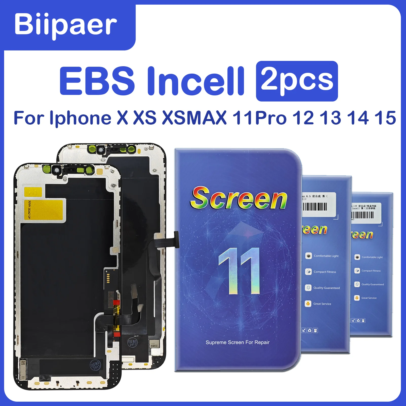 EBS 2PCS Incell LCD Display For iPhone X XS MAX 12 14 14 Plus 13 Pro Max 11Promax 15 Pro Display screen Digitizer Assembly