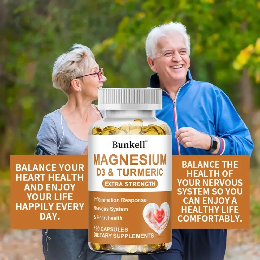 Magnesium Vitamin D3 Capsules with Turmeric, Support The Nervous System & Heart Health, Improved Joint Health