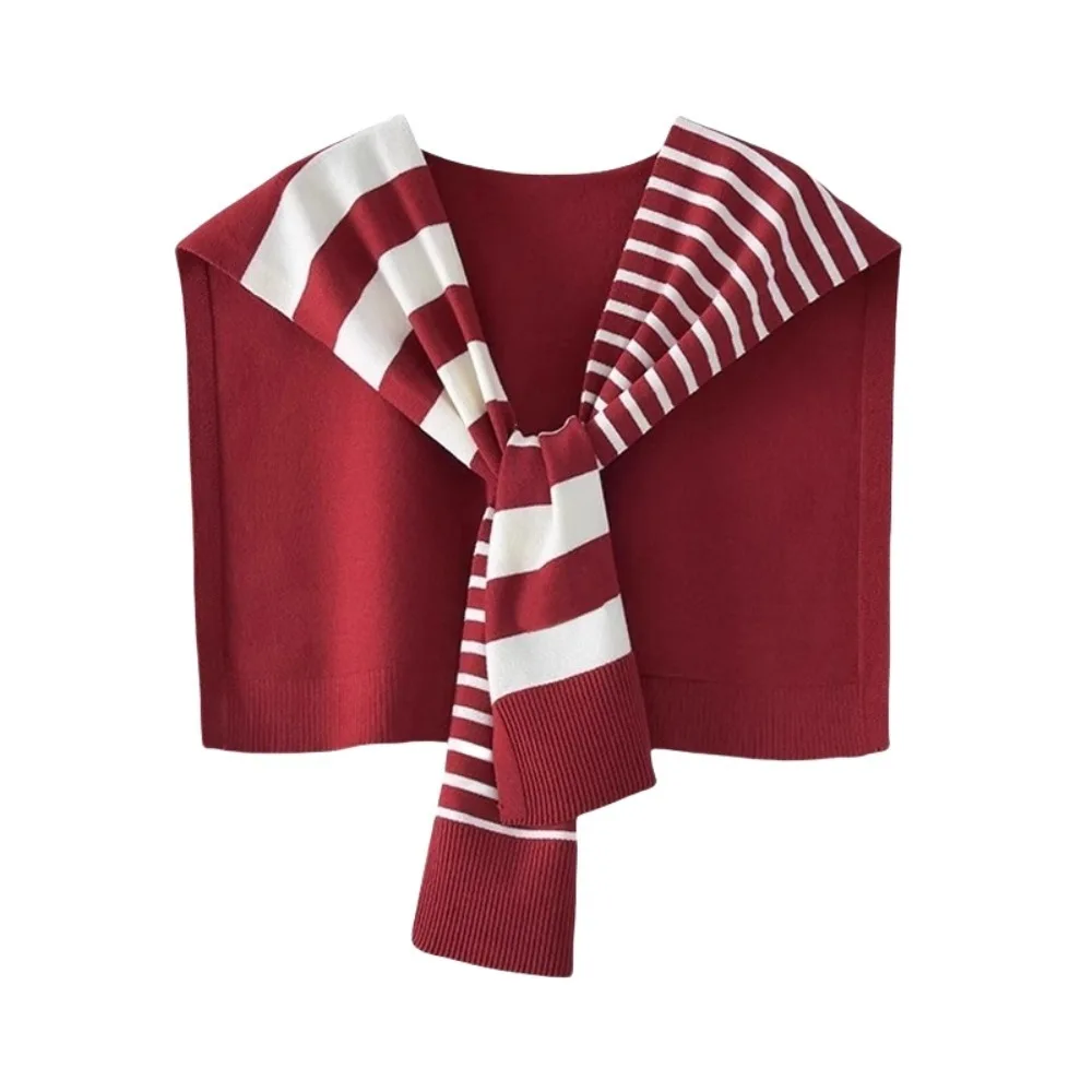 

Простой солнцезащитный крем, мужской вязаный плащ-шаль, корейский стиль, асимметричный шарф в полоску, обертывания с завязками, искусственный воротник, блузка