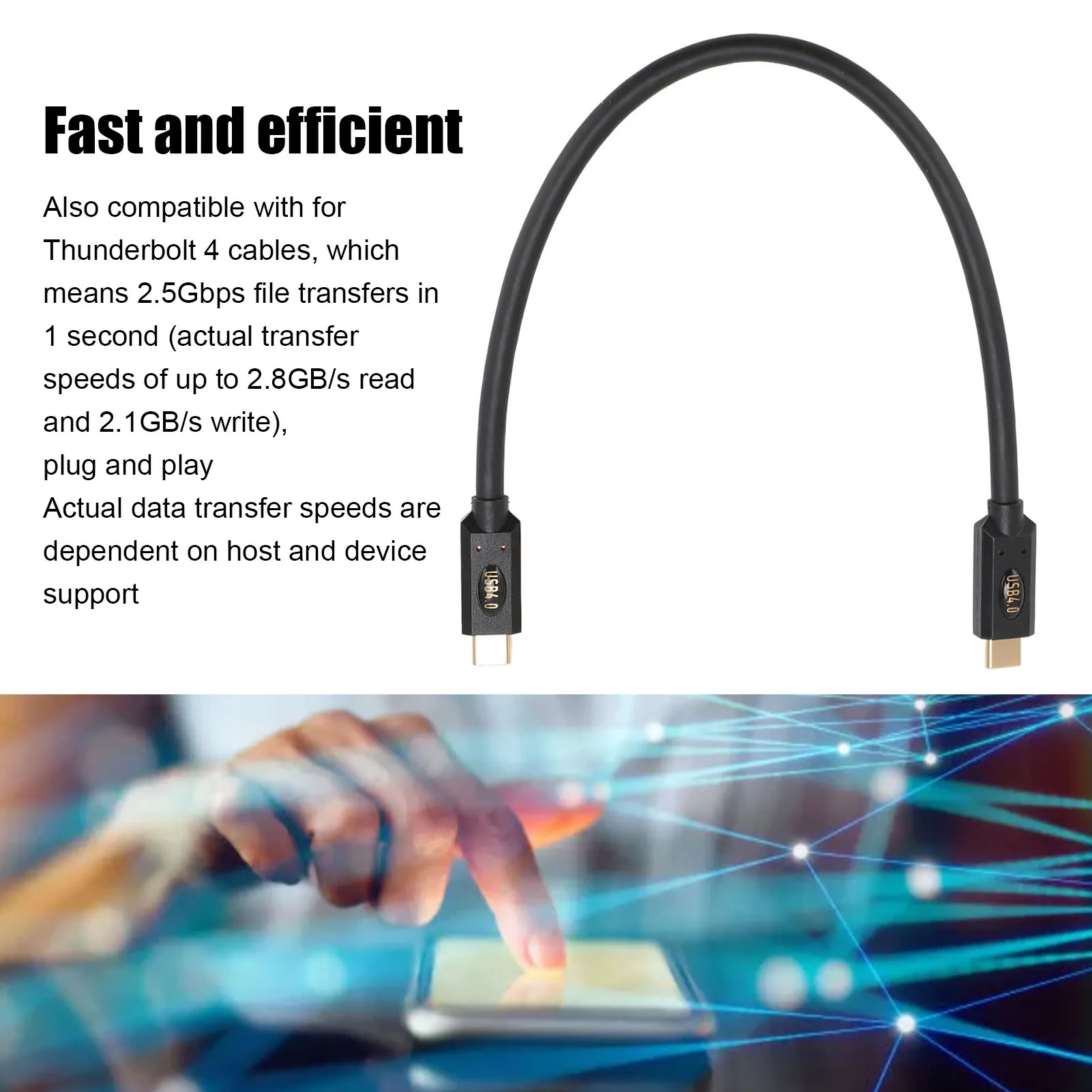 Type C Data Cable 40Gbps Plug and Play PD 240W High Speed Transfer Rate USB 4.0 Type C Data Cable PVC Wire for Type C Devices