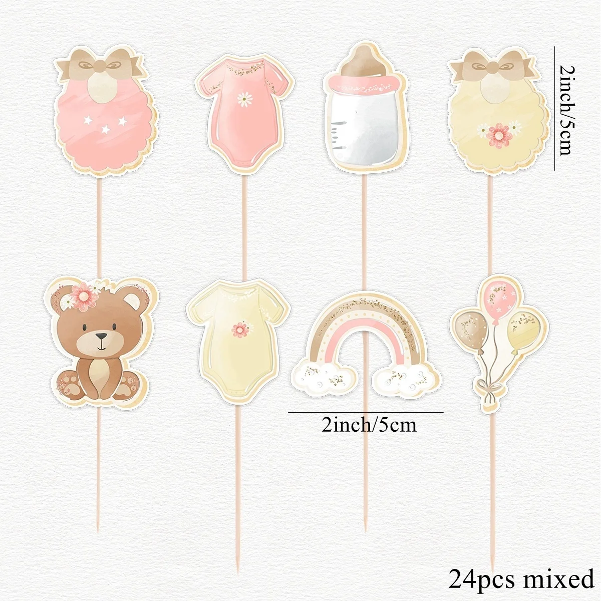 1set Cartoon Bear Series Cake Toppers Blue Pink Drinking Straws for Baby Shower Bear Birthday Party Decor DIY Gifts Wrapping